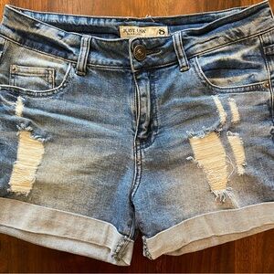 Black Label Blue Distressed Jean Shorts with Cuffed Hem